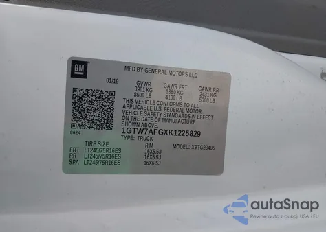 2019 GMC Savana 2500 Work Van из США, поврежденный, VIN 1GTW7AFGXK1225829